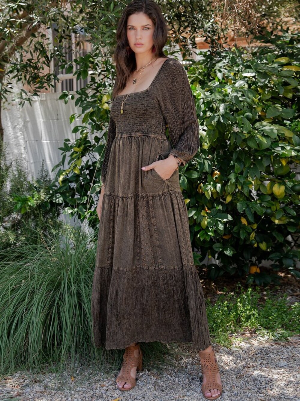 Embroidered Empire Mid-Length Dress - Picture 2 of 6